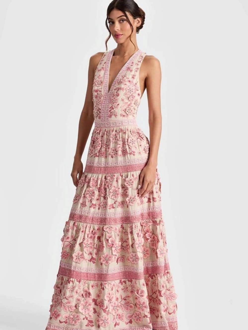 Alice + Olivia Floral Maxi Dress in Pink & Cream Size 4